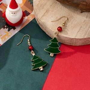 Christmas Tree Earrings with Red Beads Christmas Earrings Christmas gift 🎄